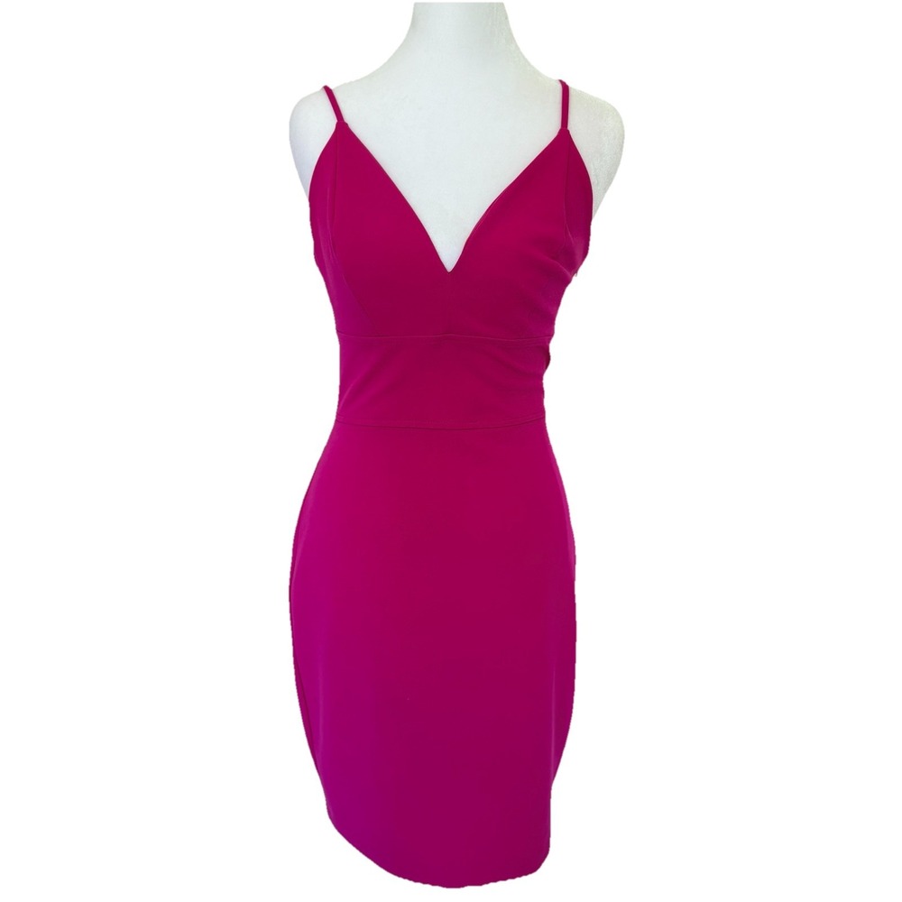 Express Hot Pink Bodycon Dress XS Spaghetti Strap V Neck Cocktail Party Sexy